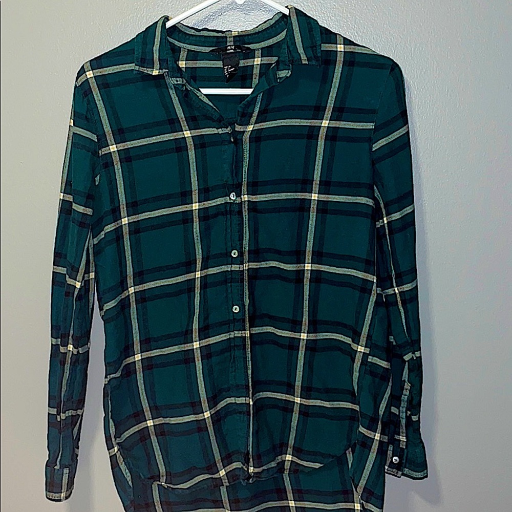 H&M green plaid button down